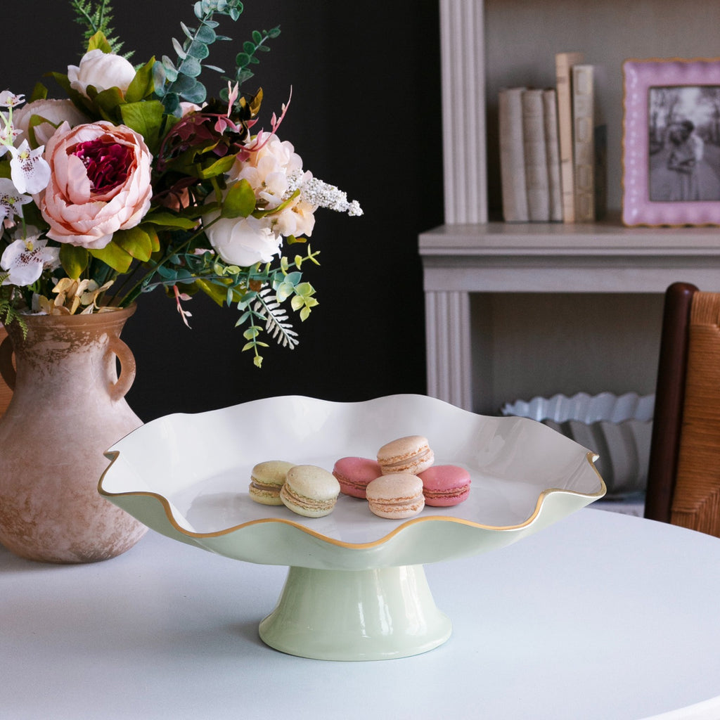 ENCANTO Carola Pedestal Cake Plate (Pistachio and White)