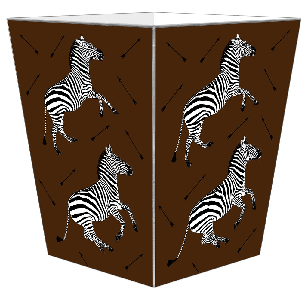 WB8492-Zebra Trot on Brown Wastepaper Basket