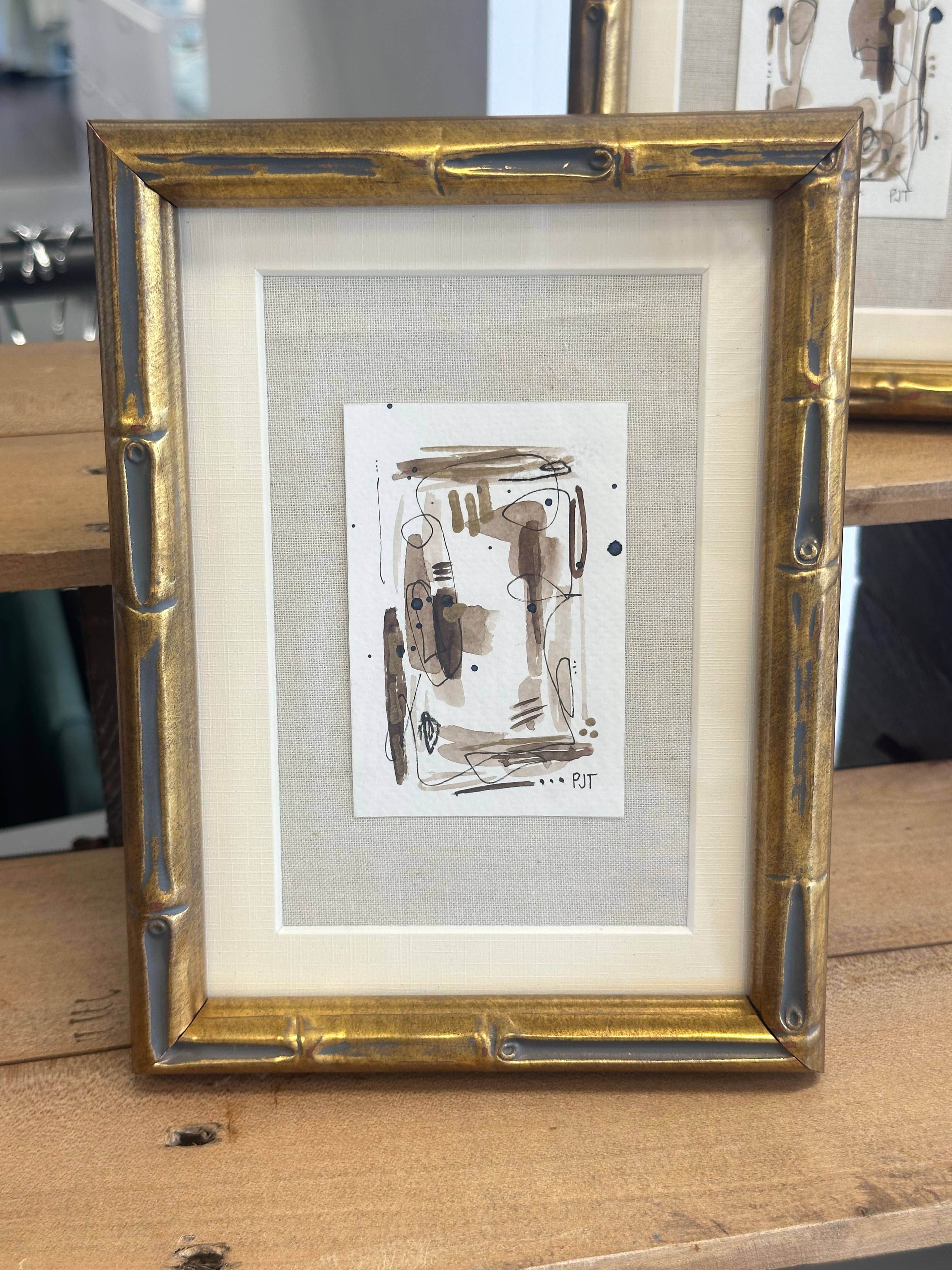 Original Abstract Watercolor, Bamboo Frame 5x7