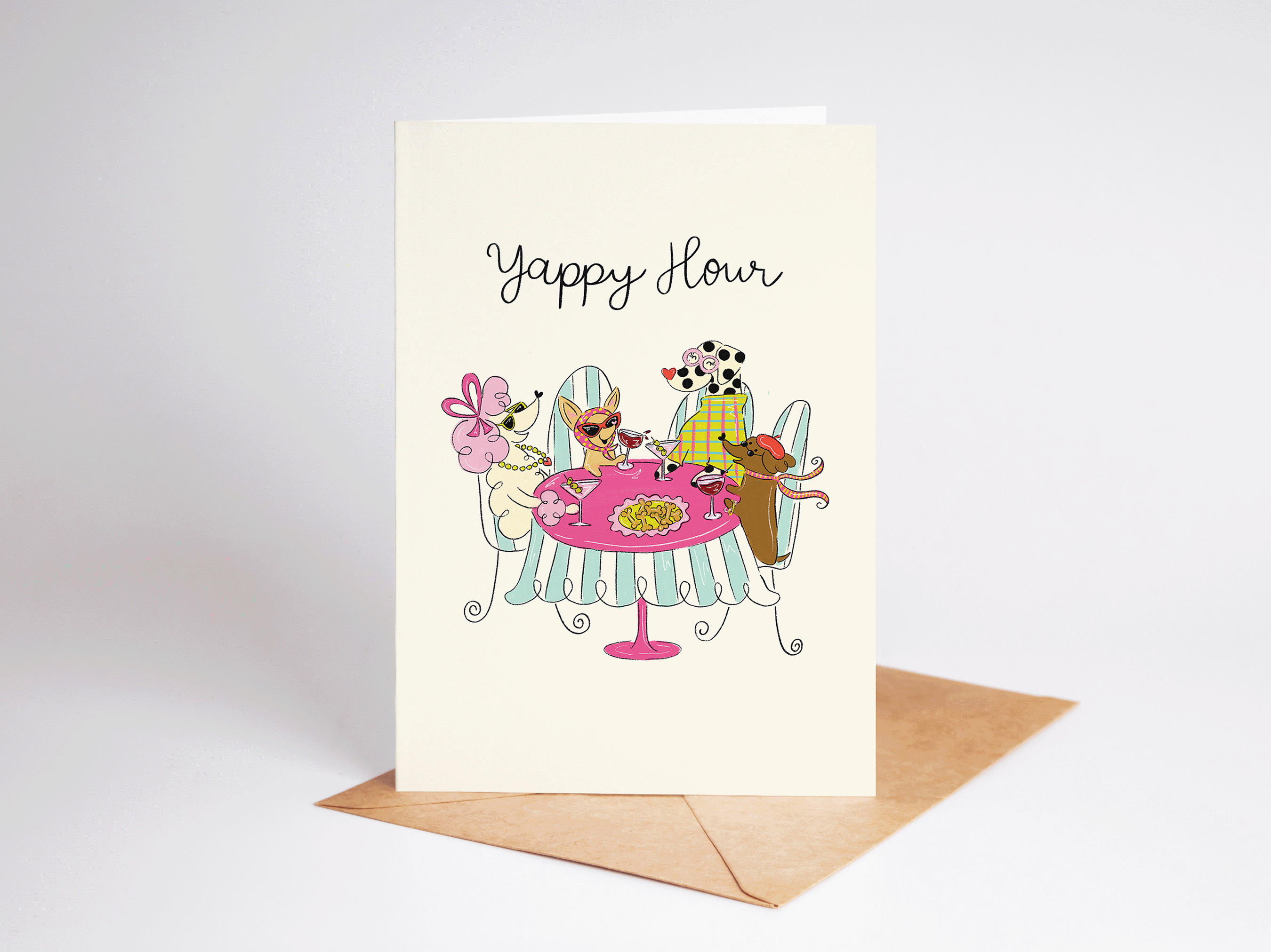 Yappy Hour Dogs & Drinks Coquette Friendship Greeting Card