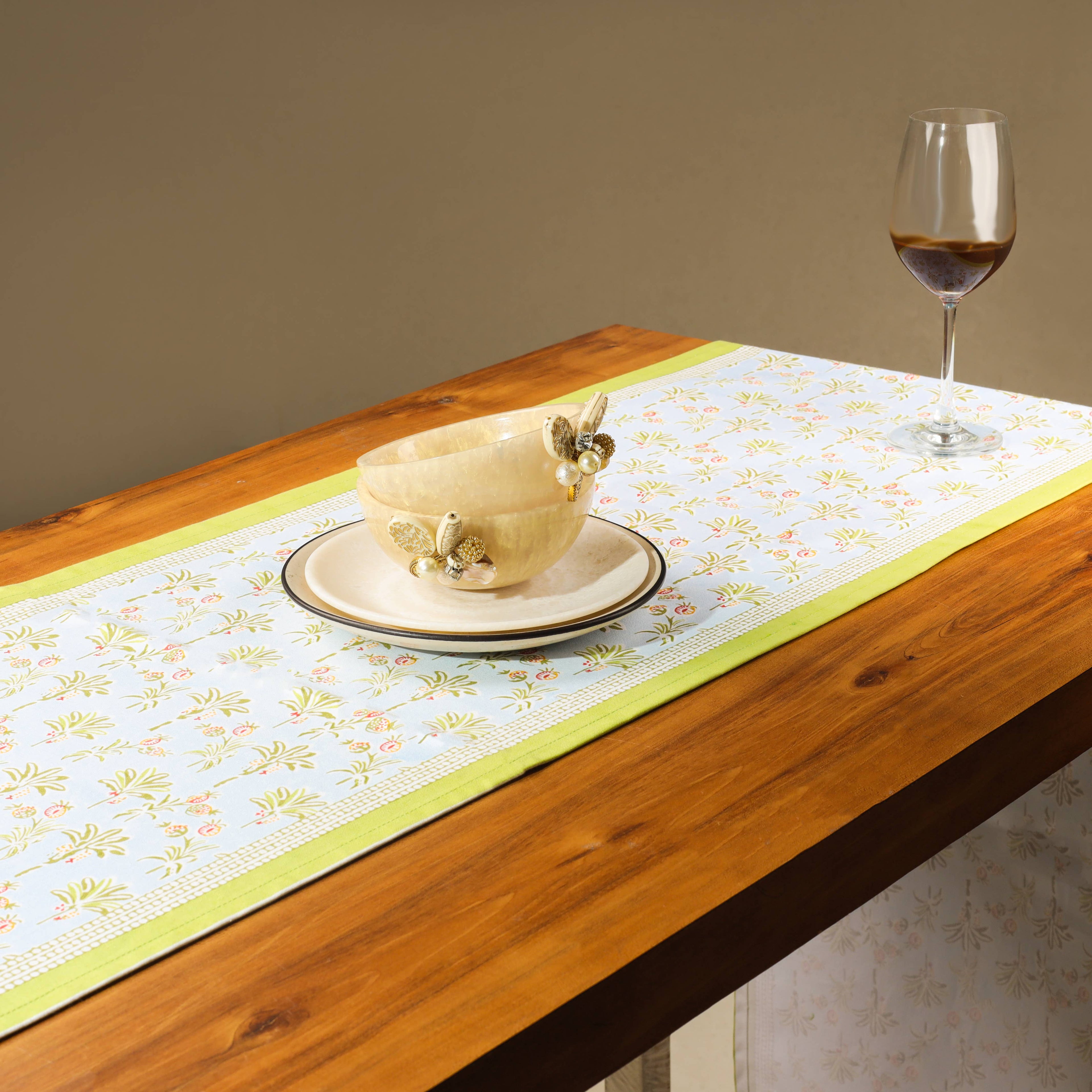 Tropical Opulence Block Print Cotton Table Runner