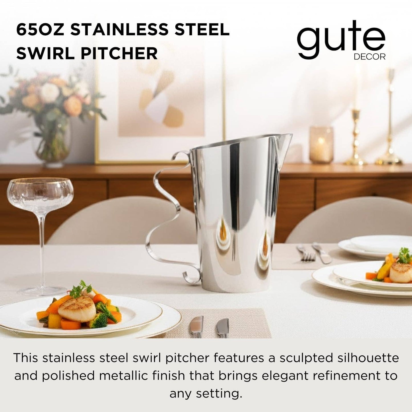 Stainless Steel Swirl Pitcher – Polished Mirror Finish