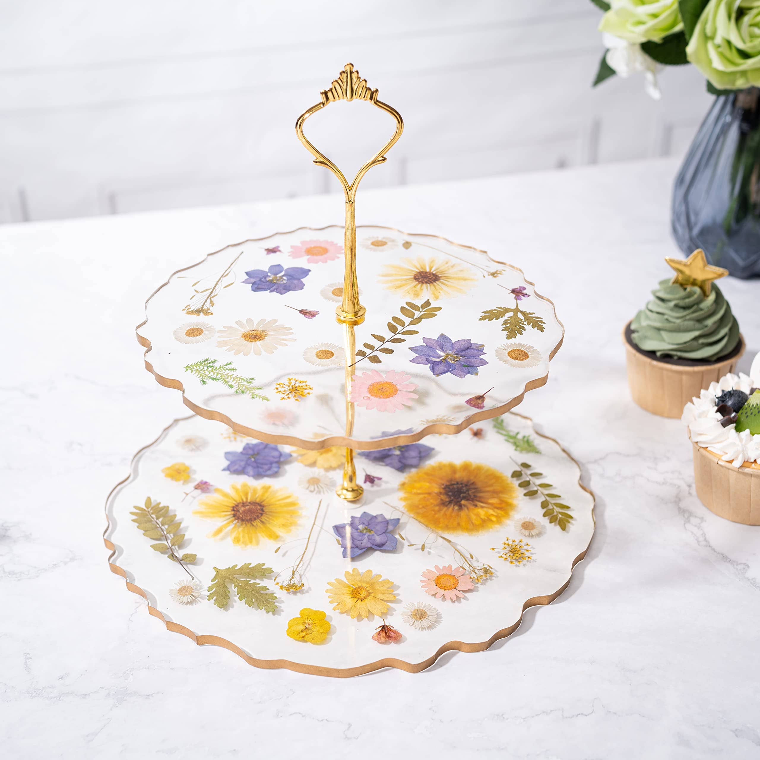 Floral Cupcake & Cake Dessert Stand, Resin Flower Tower
