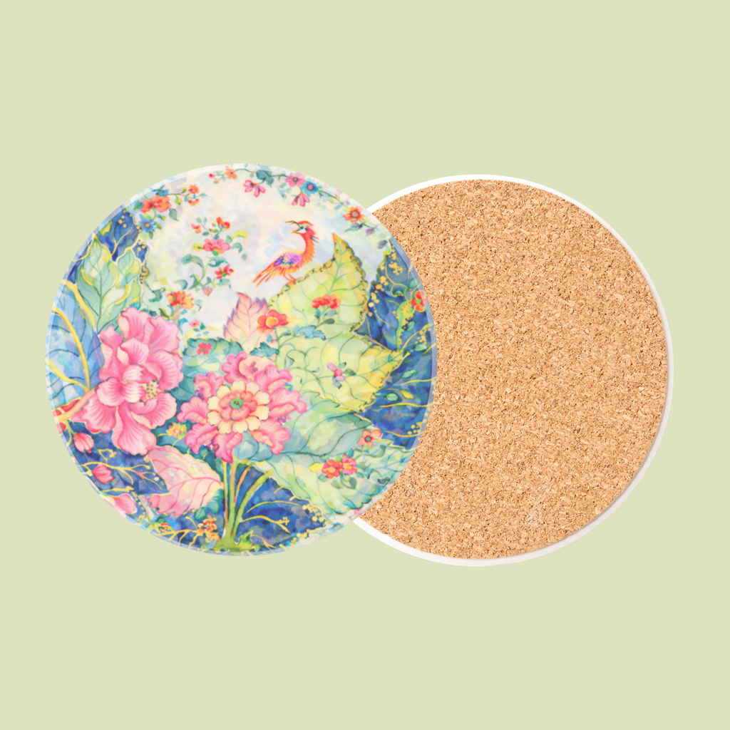 Tobacco Leaf China Inspired Sandstone Coasters | Set of 2