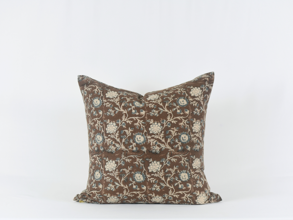 Tisca Pillow - Brown Block Printed Linen Pillow