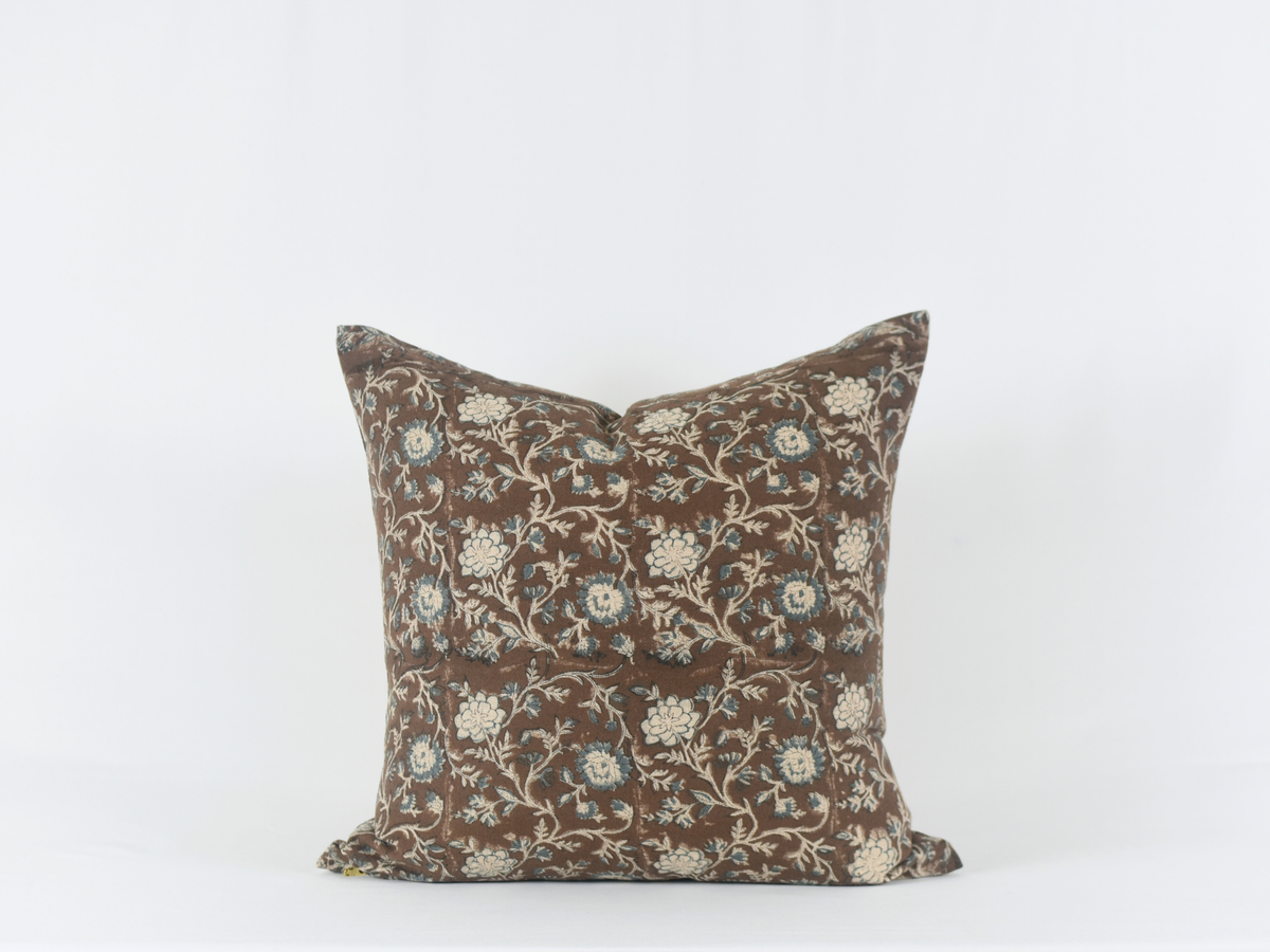 Tisca Pillow - Brown Block Printed Linen Pillow
