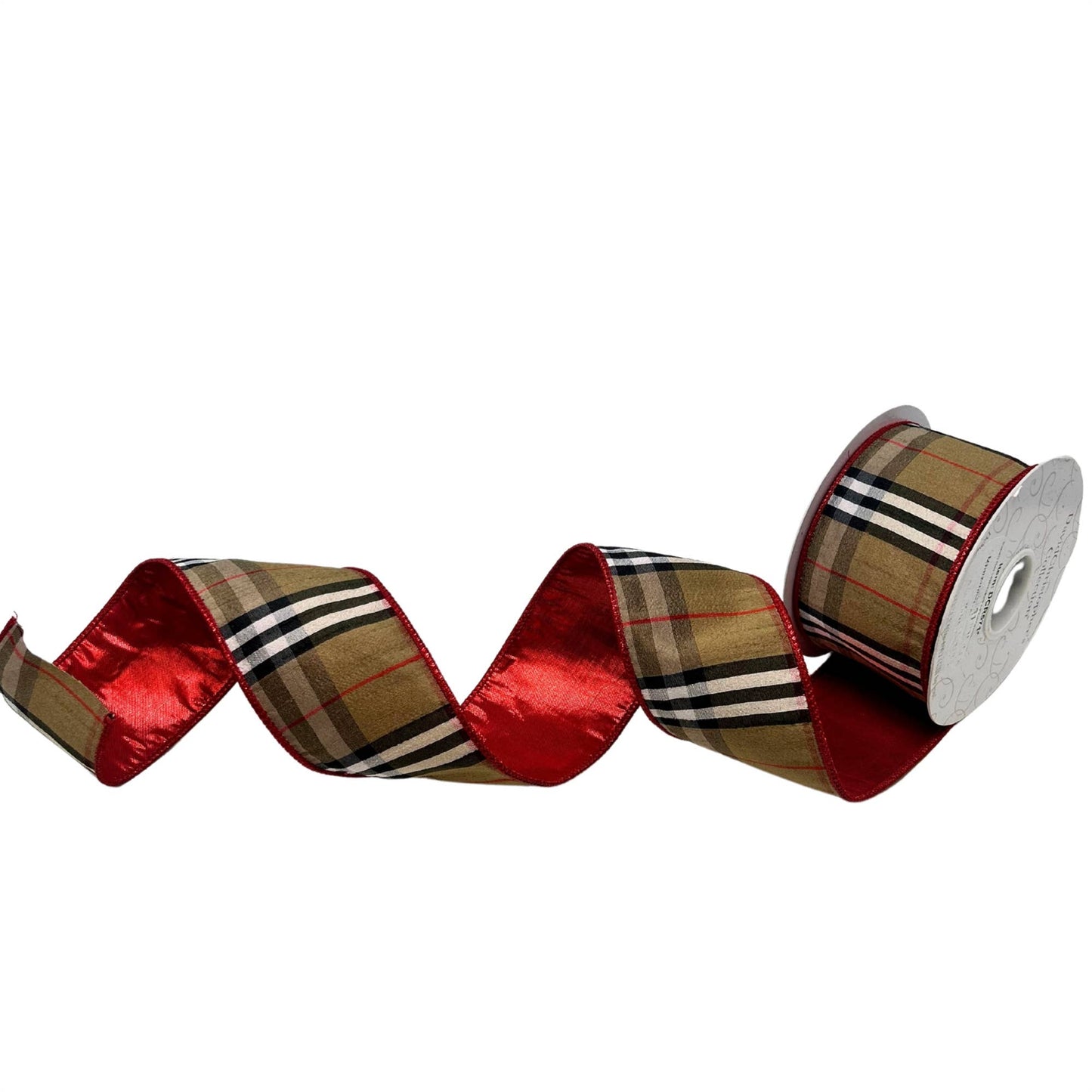 Berry Black and Tan Plaid Ribbon w/ Red back 2.5" x 10yd