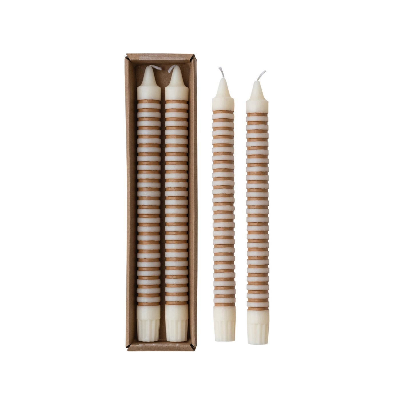 Unscented Striped Taper Candles in Box, Set of 2 (Est. Burn Time 6 Hours)