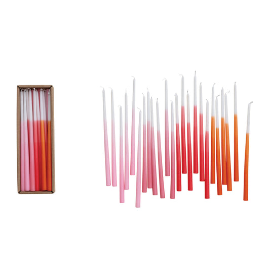Unscented Thin Taper Candles in Box Ombre, Set of 24 (Est. Burn Time 3 Hours)