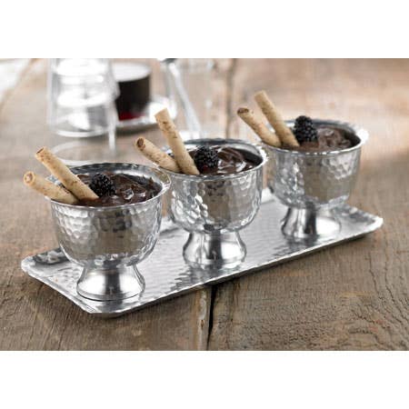 12.5" Stainless Steel Hammered Tray & Bowls - 4-Piece Set