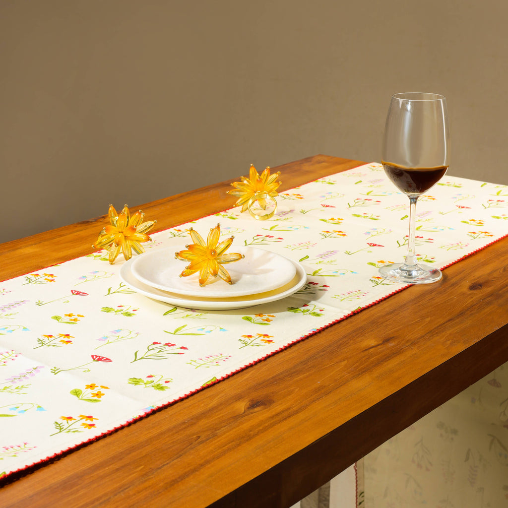Spring Palette Block Print Cotton Table Runner
