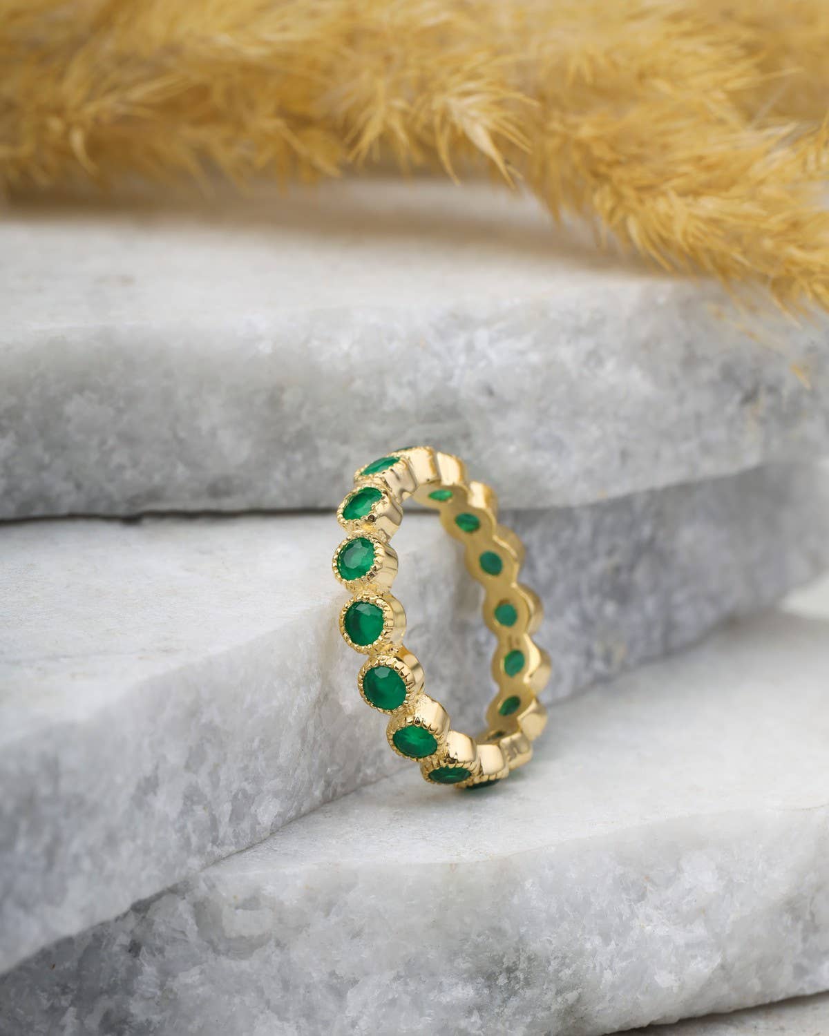 Gold Over 925 Sterling Silver Green Onyx Band Ring Jewelry