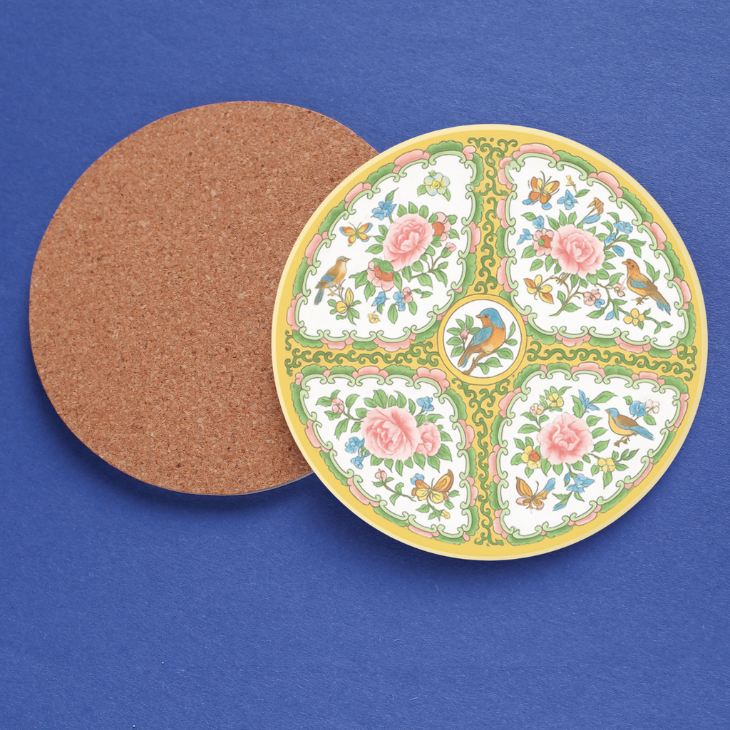 Antique Rose Birds & Floral Sandstone Coaster Set of 2
