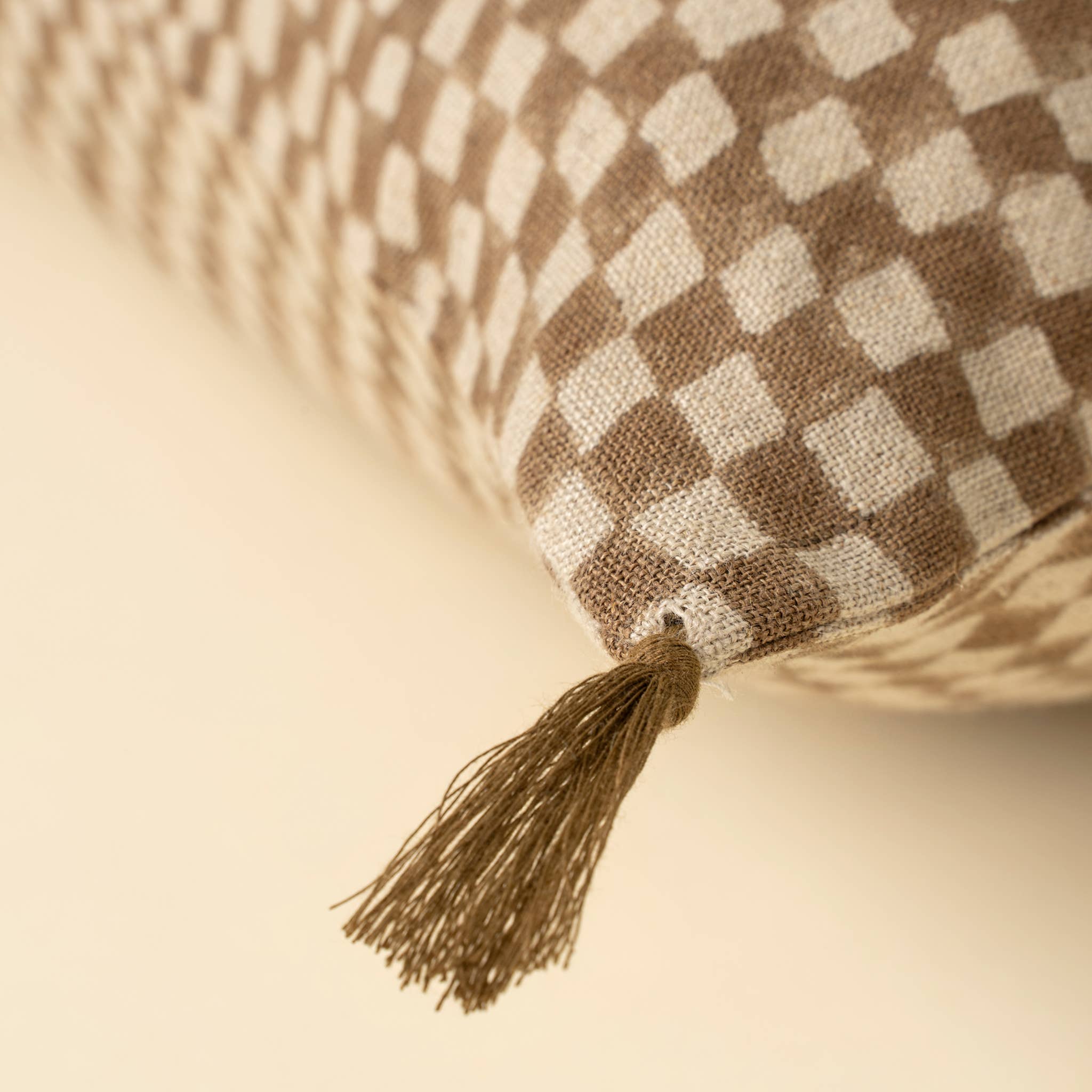 16x24 Block Print Check Linen Pillow, Brown