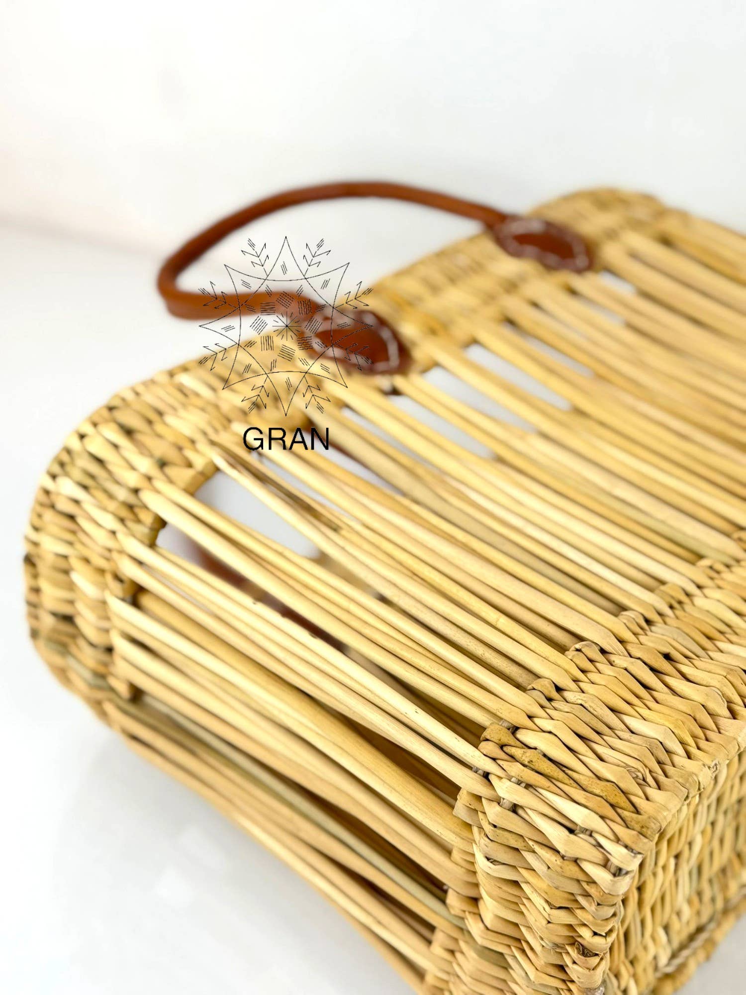 Handwoven Open Reed Basket with Leather Handles