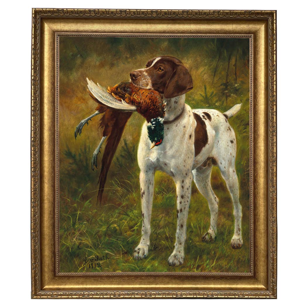 English Pointer with Pheasant Painting Print on Canvas