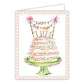 Happy Birthday Banner Pink and Green Cake Greeting Card