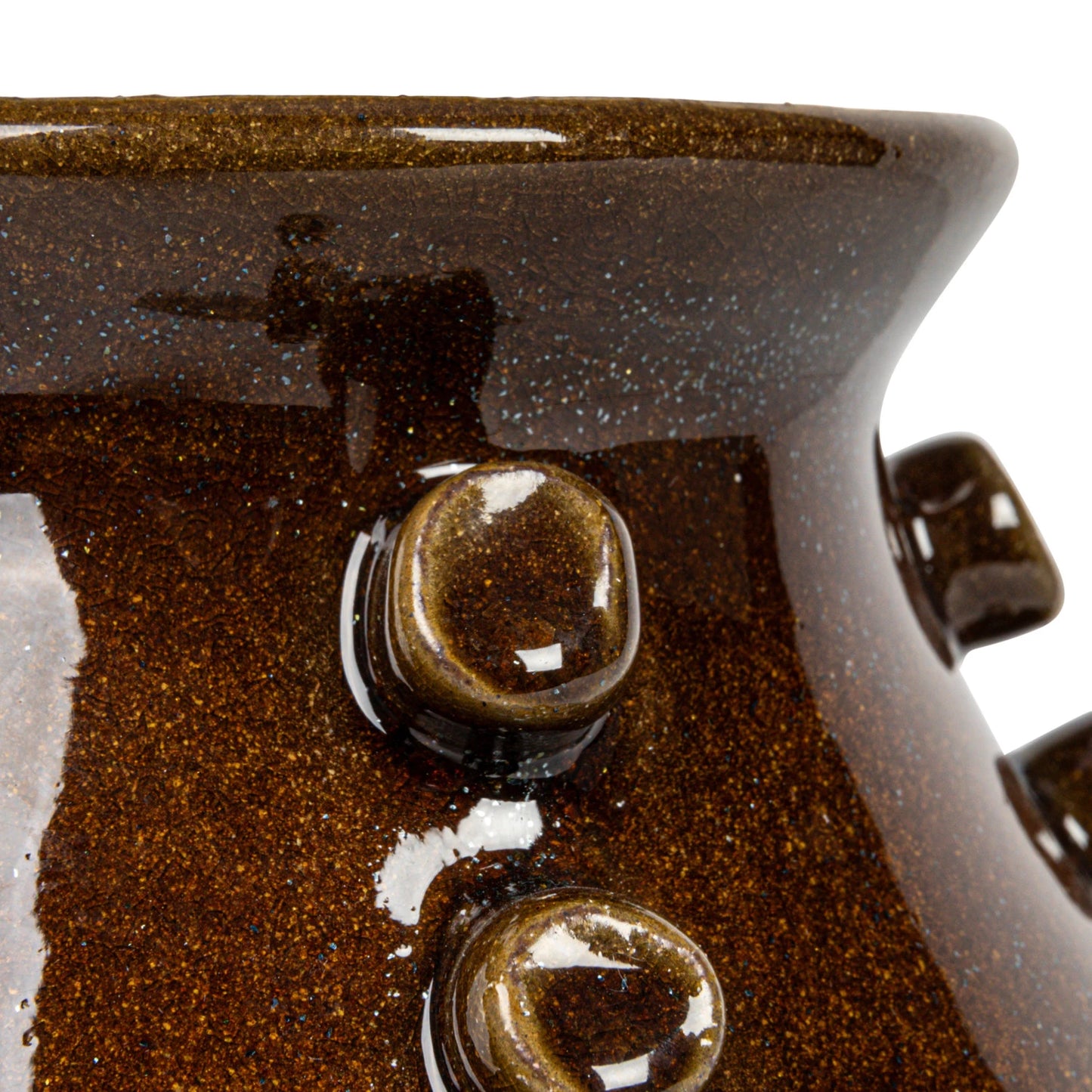 Terra-cotta Footed Vase w/ Hobnails, Brown