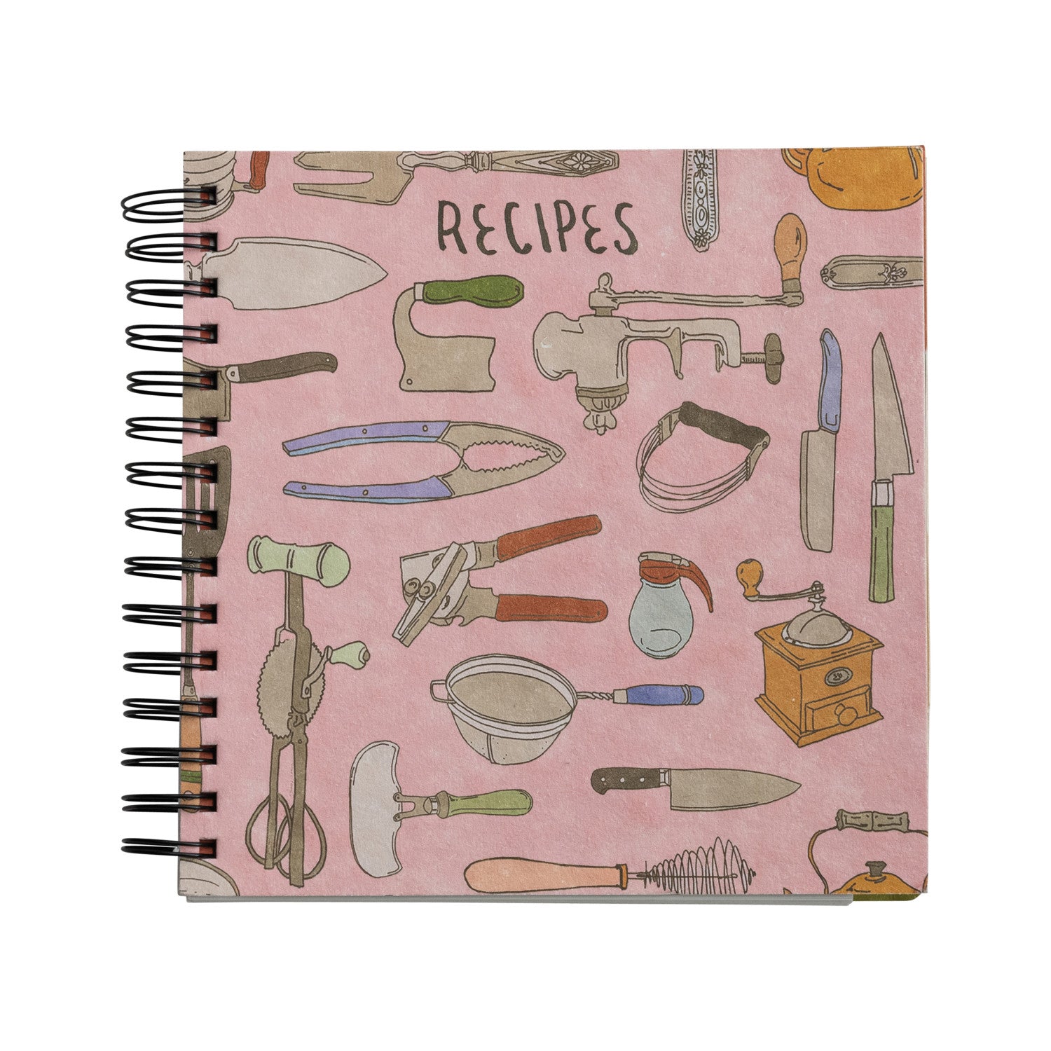 Spiral Bound Paper Recipes Journal w/ Kitchen Utensils/Tools Pattern