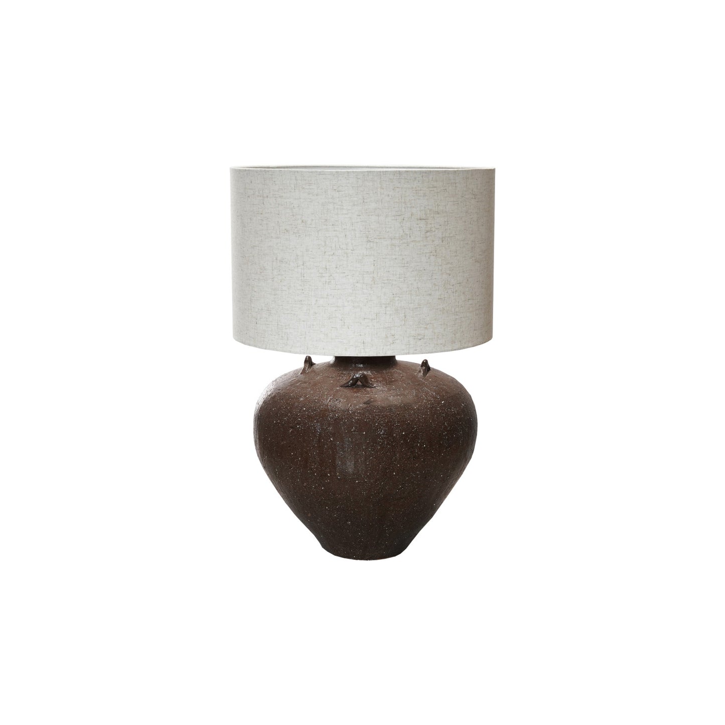 Textured Stoneware Table Lamp w/ Linen Shade & Inline Switch, Brown