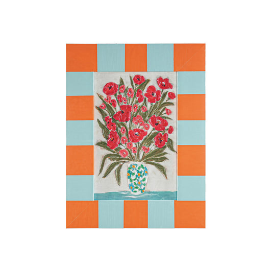 Composite Framed Canvas Wall Décor w/ Flowers in Vase & Art Deco Painted Frame ©