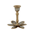 Brass Flower Shaped Taper Holder with Mother of Pearl Inlay, Gold Finish & Natural