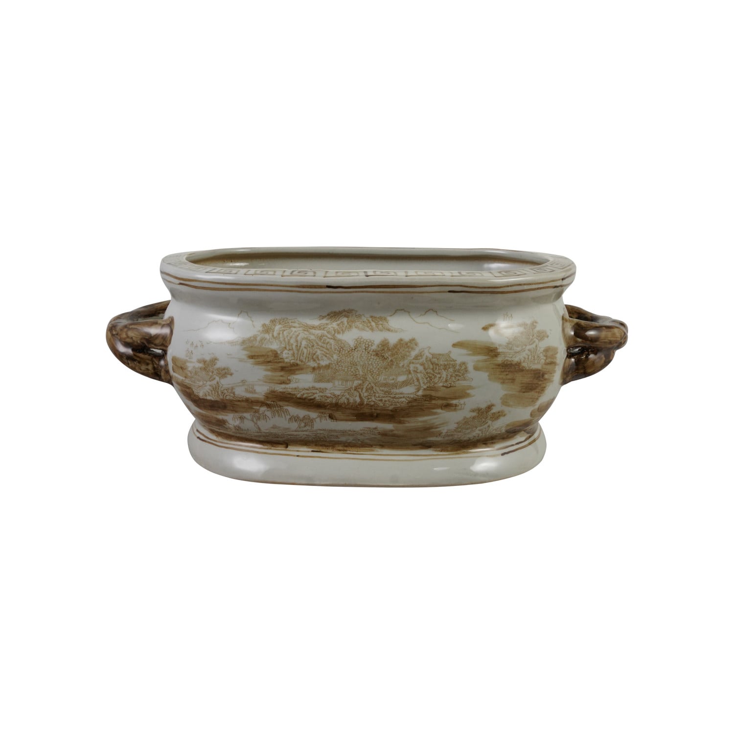 Hand-Painted Stoneware Vintage Reproduction Planter with Landscape