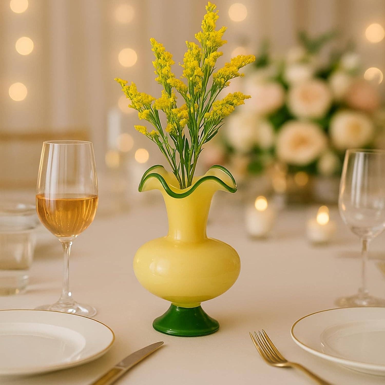 Verdant Bloom Hand-Blown Glass Flower Vase  Décor - 11"