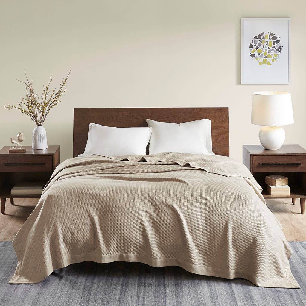 All-Season Egyptian Cotton Woven Bedding Blanket, Khaki
