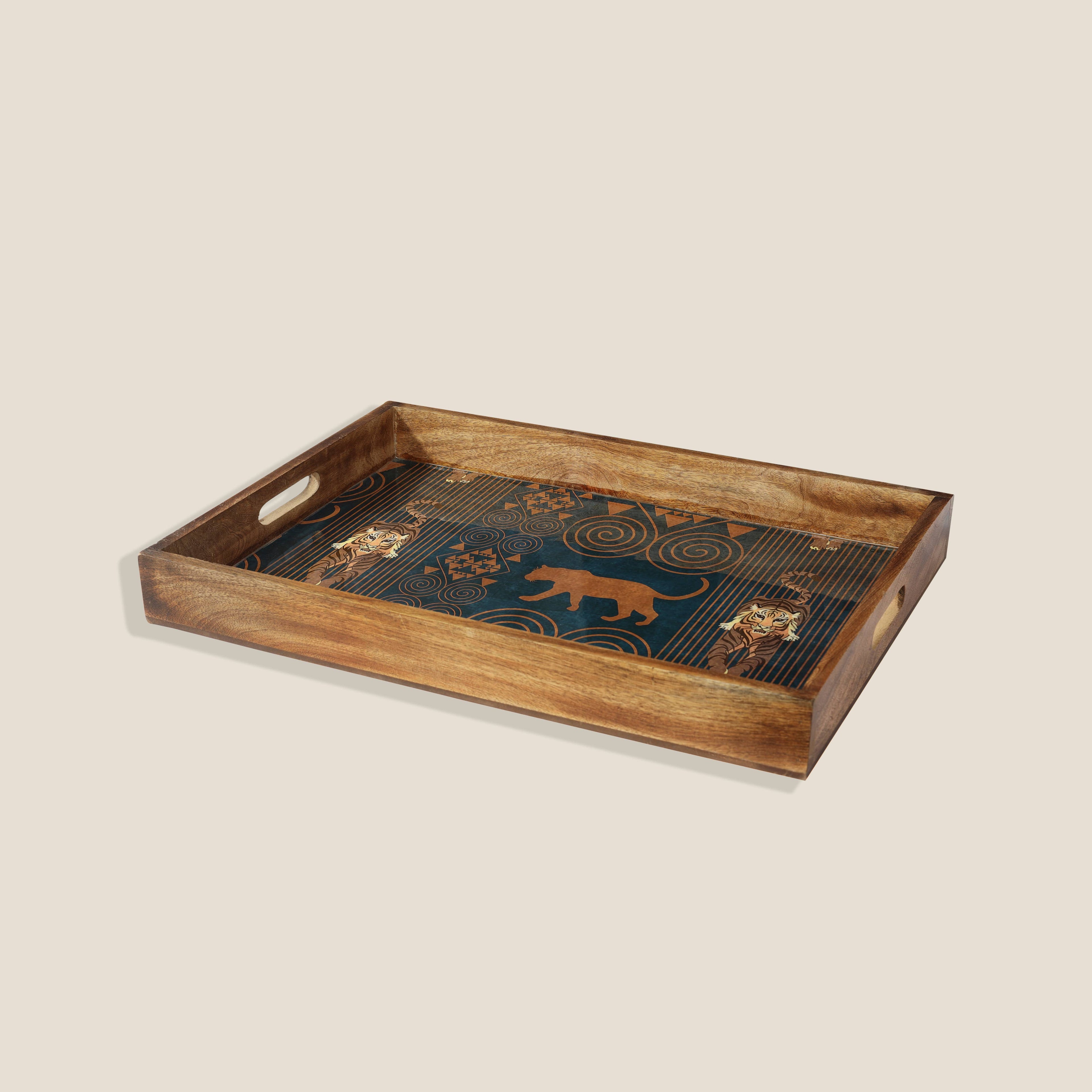 Safari Lion Resin and Wood Decorative Trays (Set of 3)
