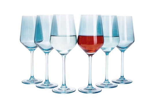 Tall Stemmed Colored Wine Glasses | Set of 6 | Cobalt Blue