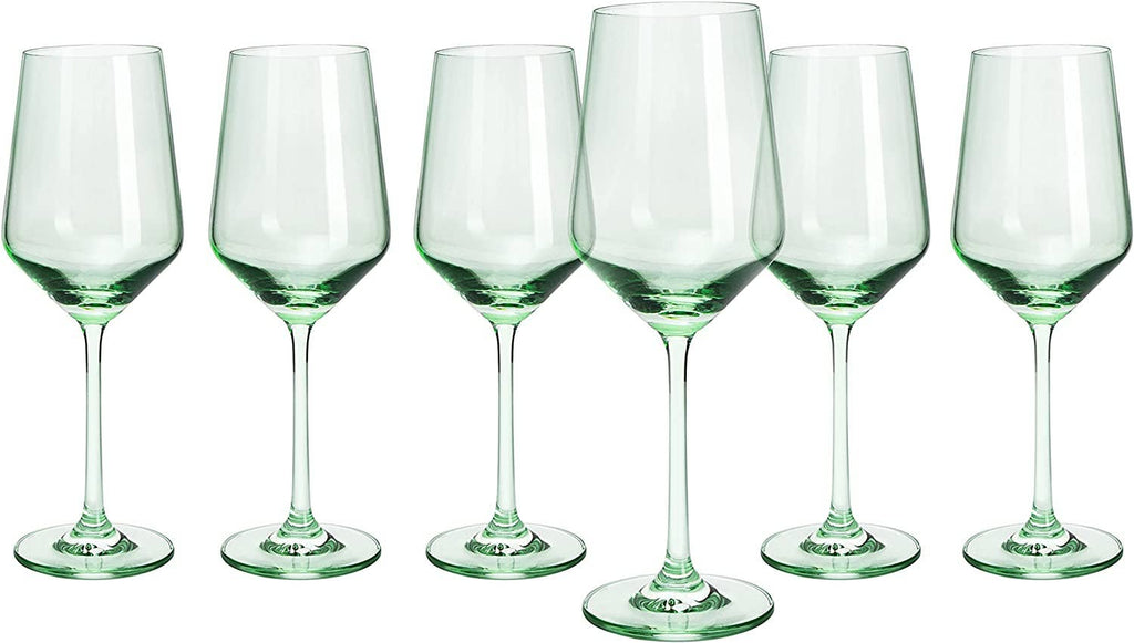 Set of 6 Mint Green Colored Wine Glasses - 12 oz Hand Blown