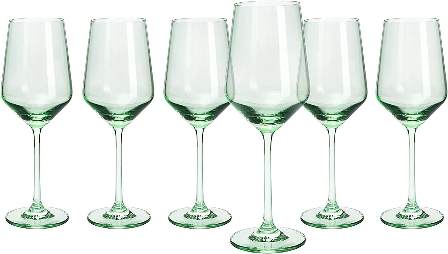 Set of 6 Mint Green Colored Wine Glasses - 12 oz Hand Blown