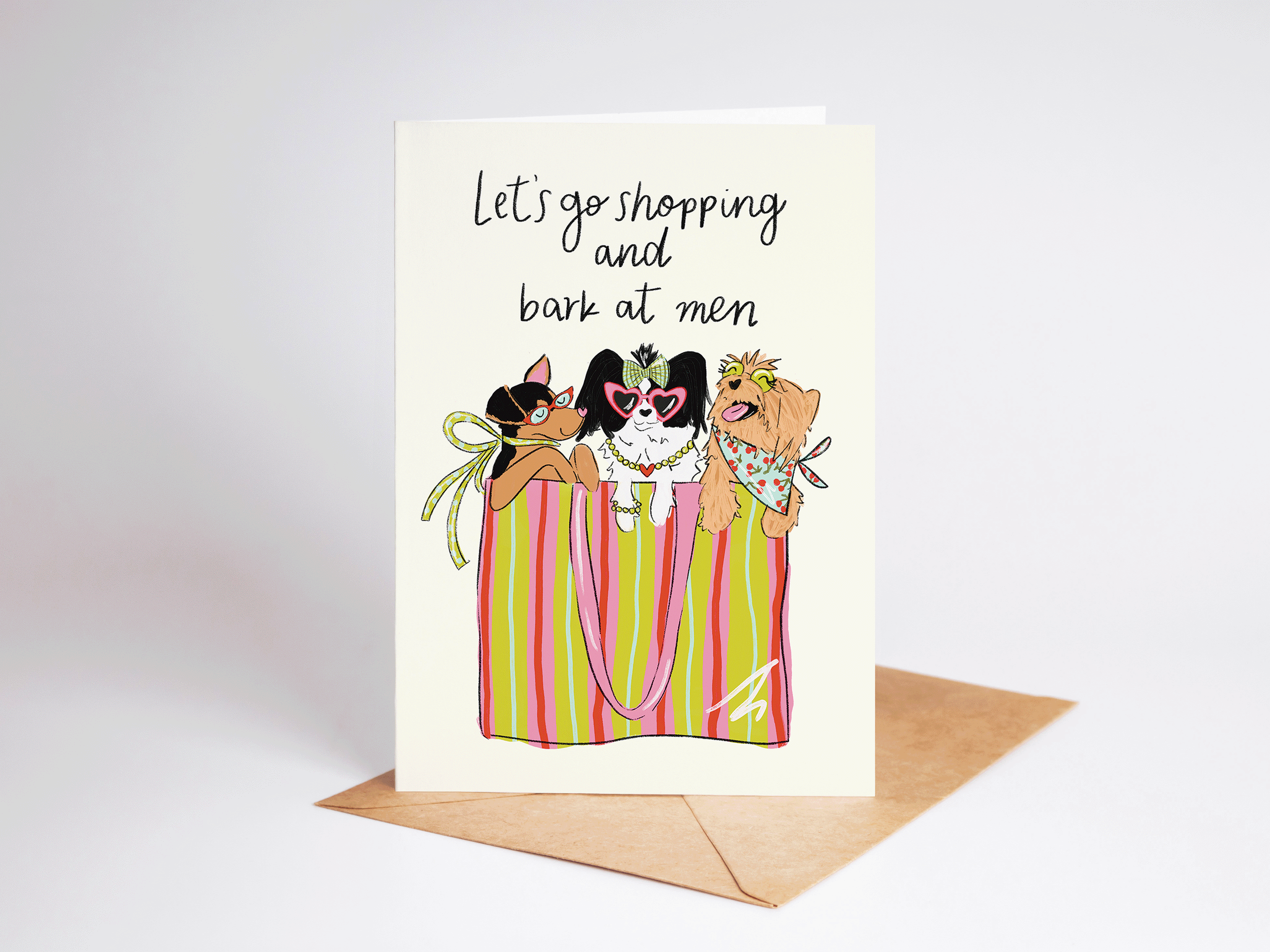 Shopping & Bark at Boys Dogs Girl's Day Greeting Card