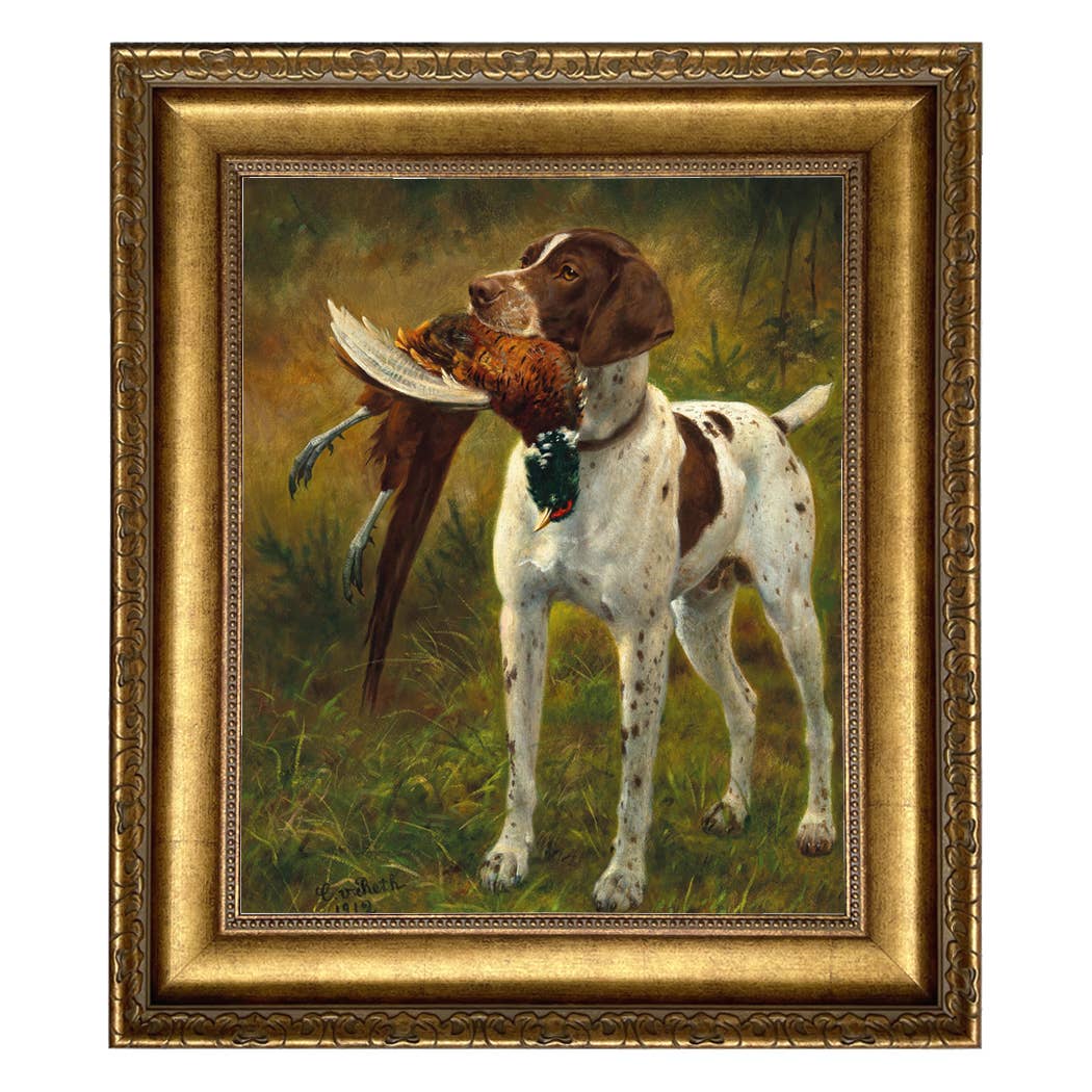 English Pointer with Pheasant Painting Print on Canvas