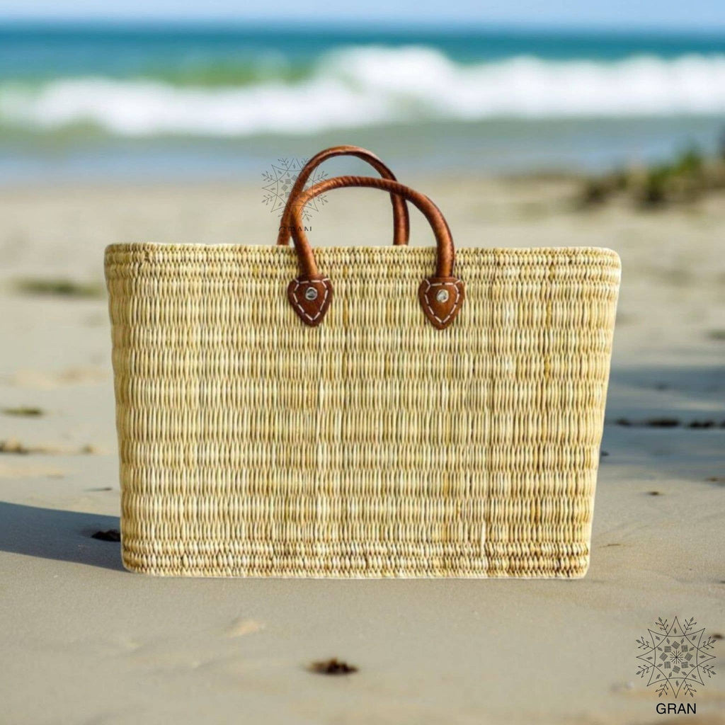 Market Reed Storage, Leather Baskets Shopping Bag.