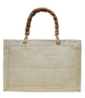 Silk Velvet Ikat Small Tote Bag with Bamboo Handle