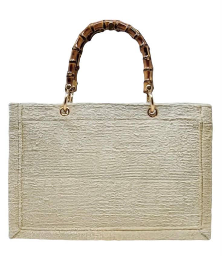 Silk Velvet Ikat Small Tote Bag with Bamboo Handle