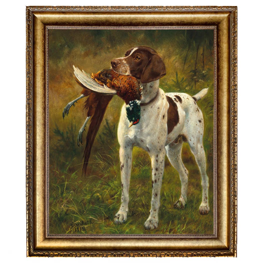 English Pointer with Pheasant Painting Print on Canvas