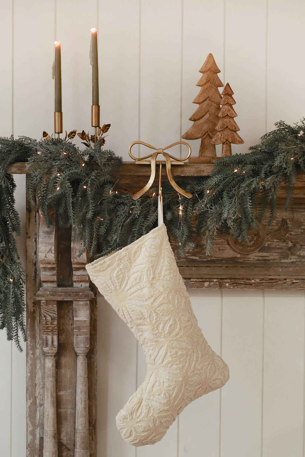 Velvet Cutwork Stocking, Ivory