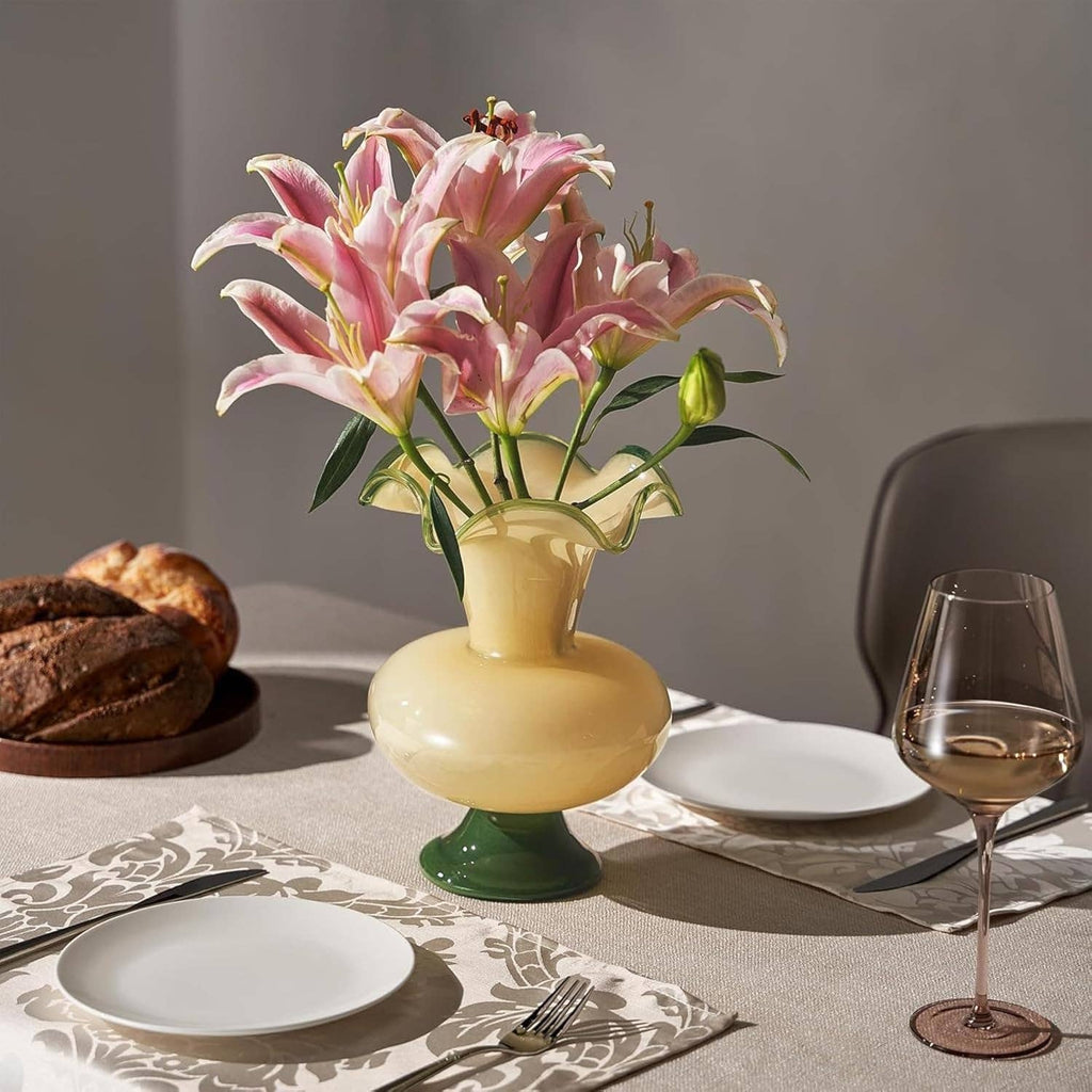 Verdant Bloom Hand-Blown Glass Flower Vase  Décor - 11"