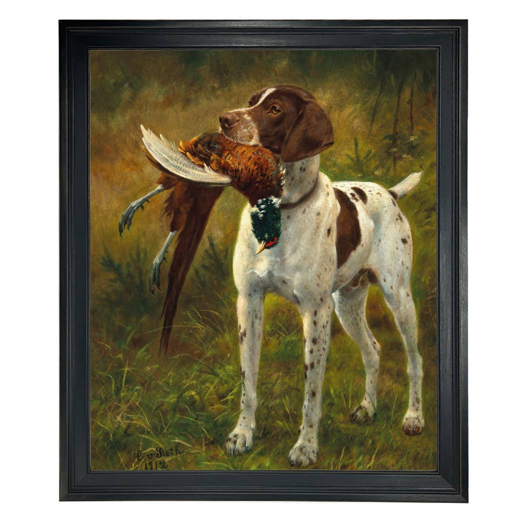 English Pointer with Pheasant Painting Print on Canvas