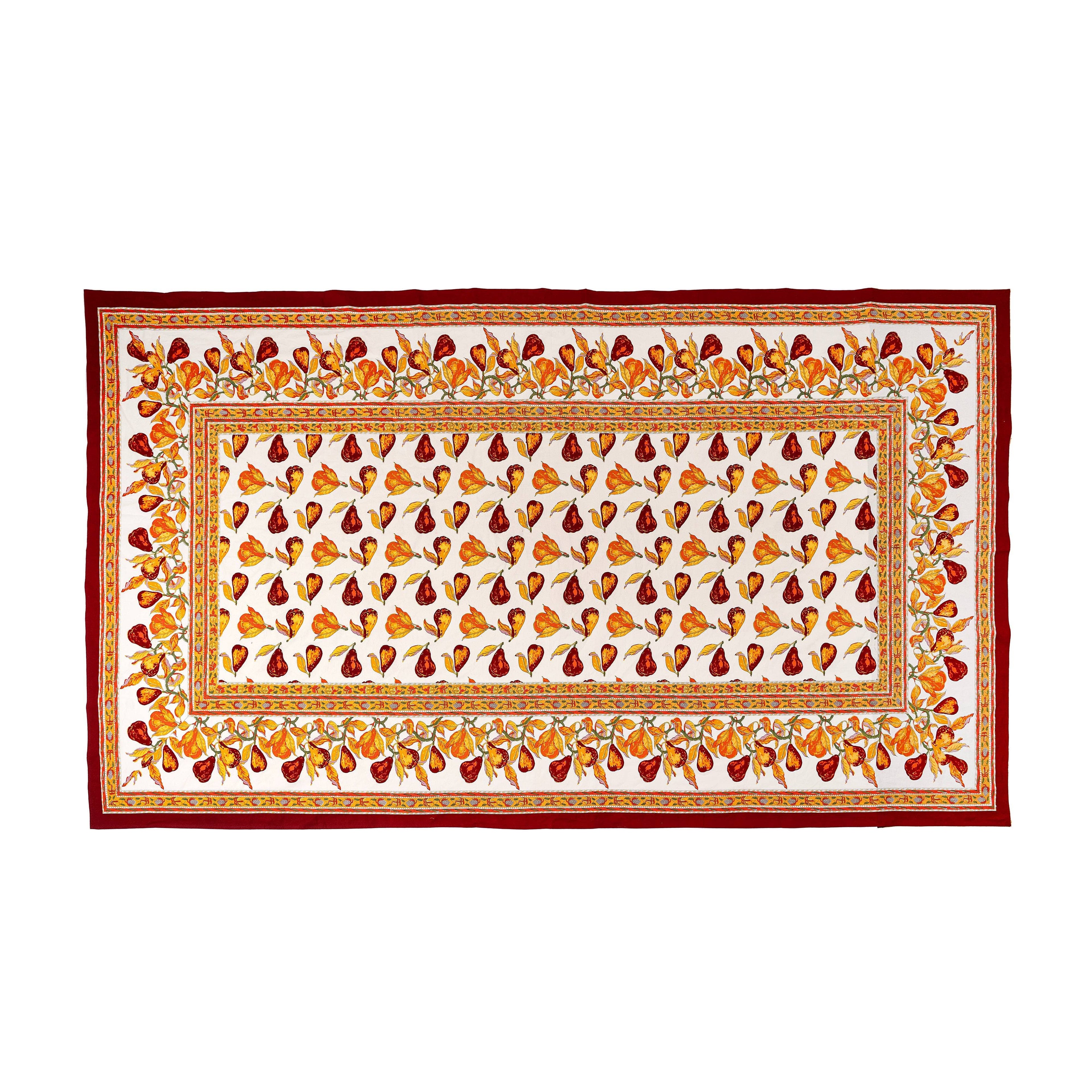 French Tablecloth Orchard Pear Burgundy