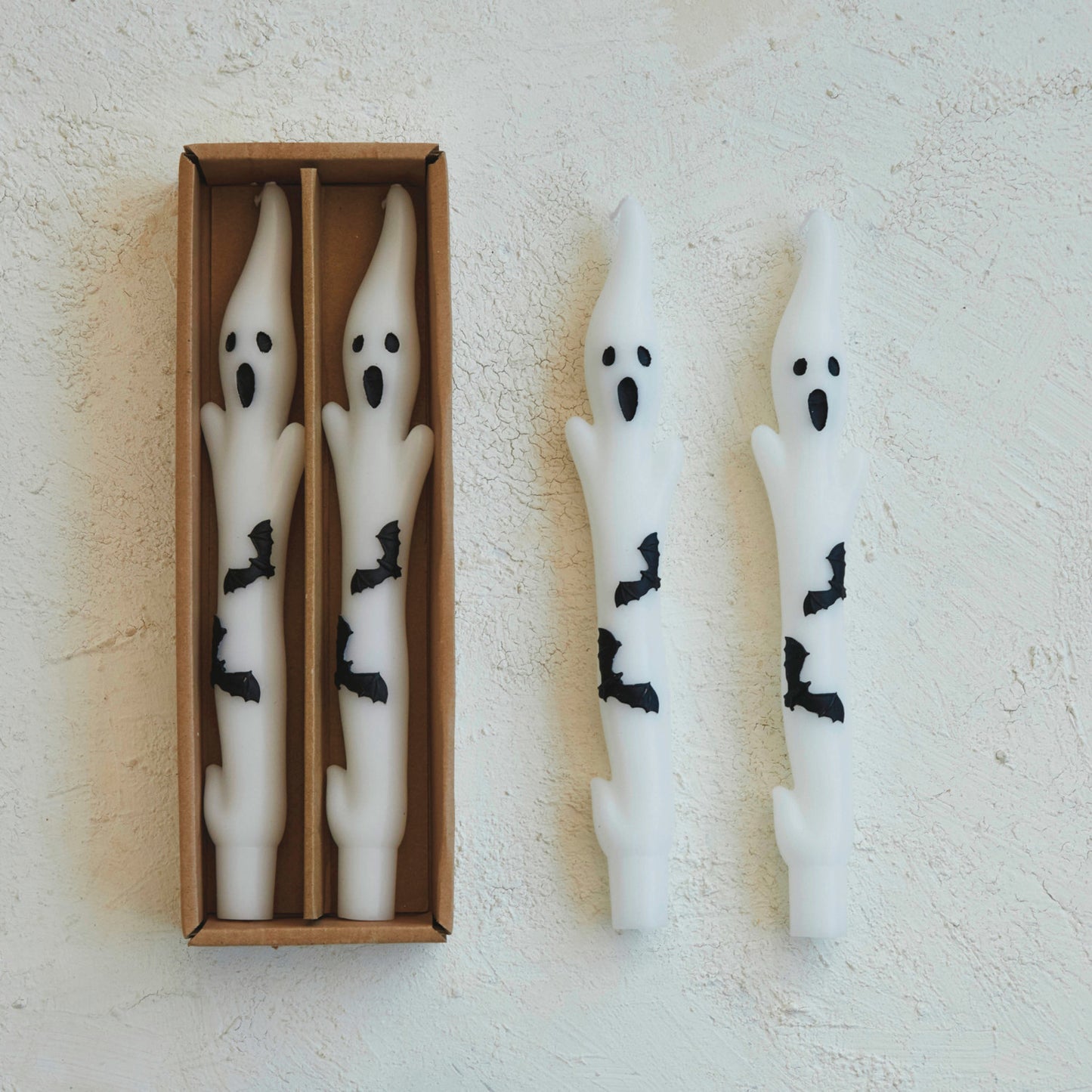 Ghost Shaped Taper Candles w/ Bats