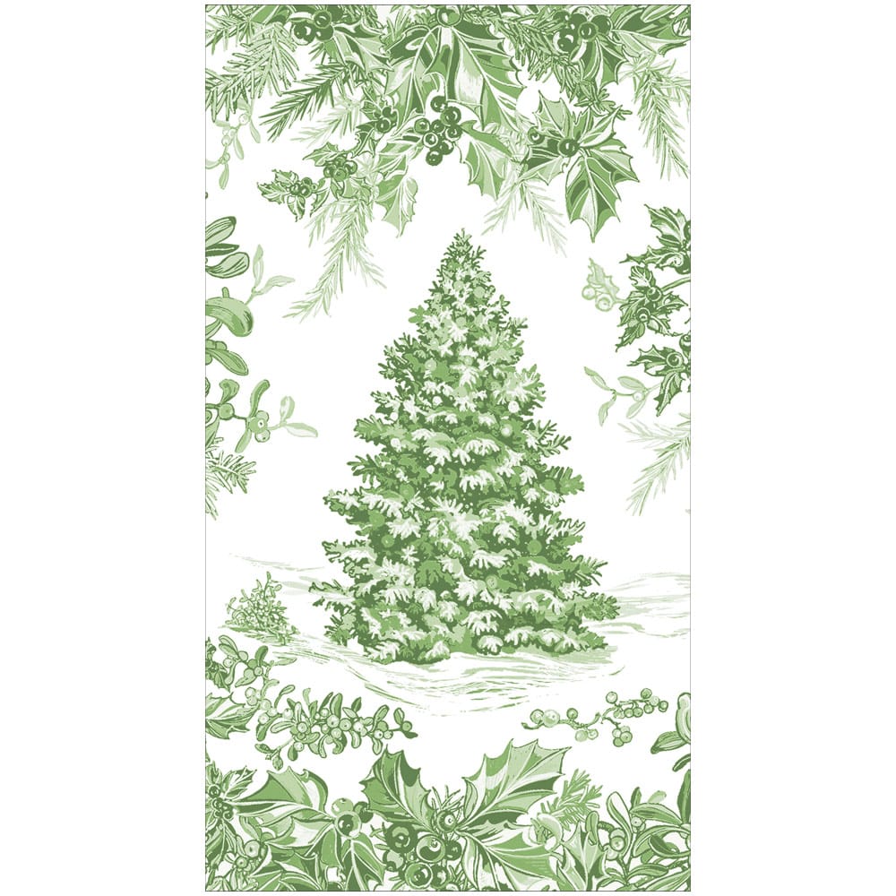 Christmas Tree Toile Sage/White Paper Linen Guest Towel -12 In
