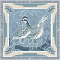 Blue Quail Pair - Double-Sided Silk Scarf 25x25