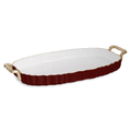 Encanto Vintage Fluted Oval Tray with Handles (Bordeaux and White)