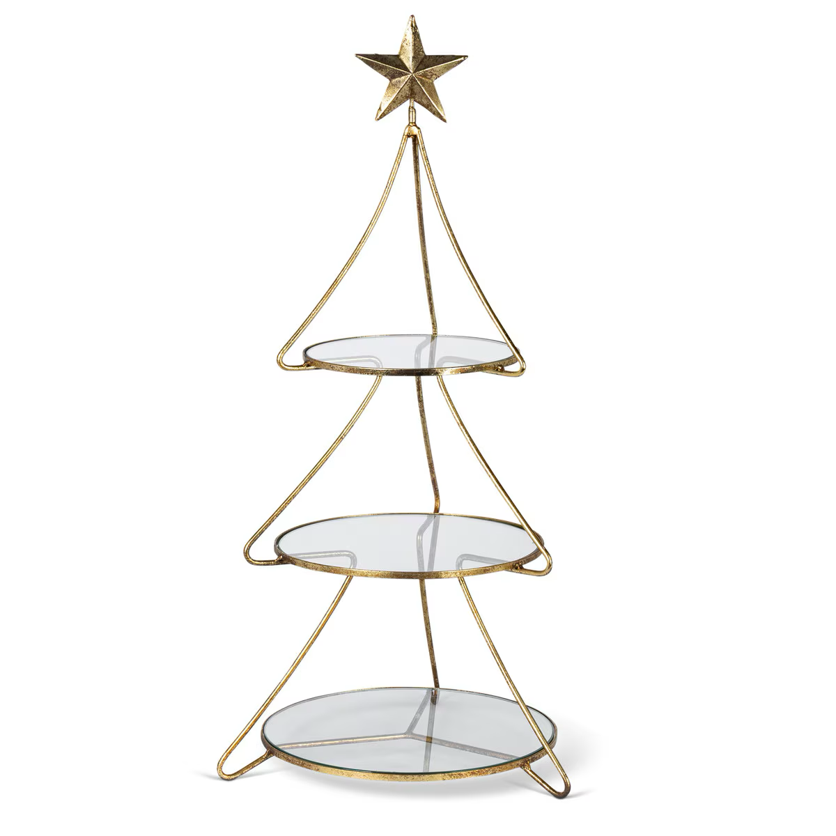 Metal Tree Shape Stand with Glass Shelves, 24"H