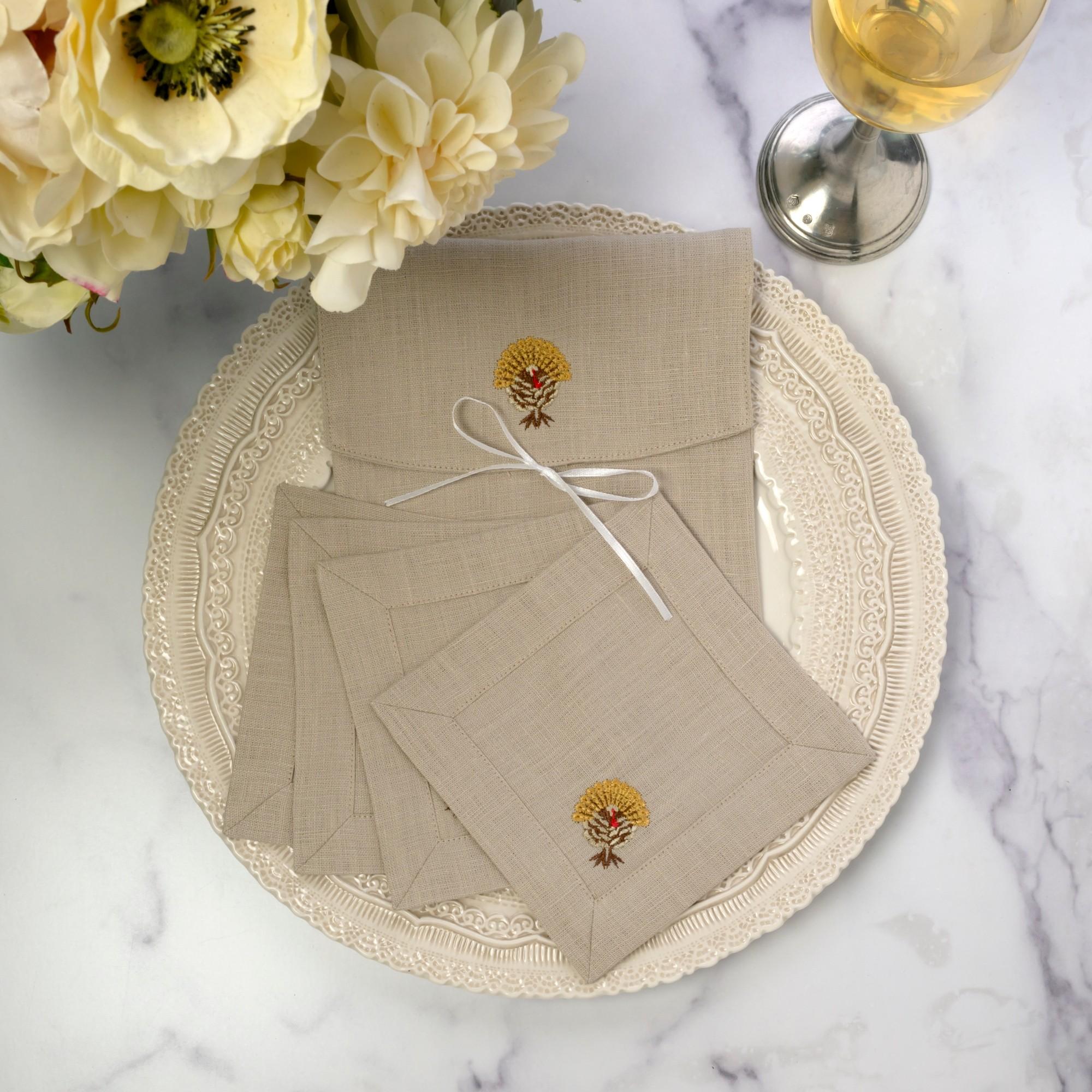 Turkey Cocktail Napkin Set, Soft Flax (Multi)