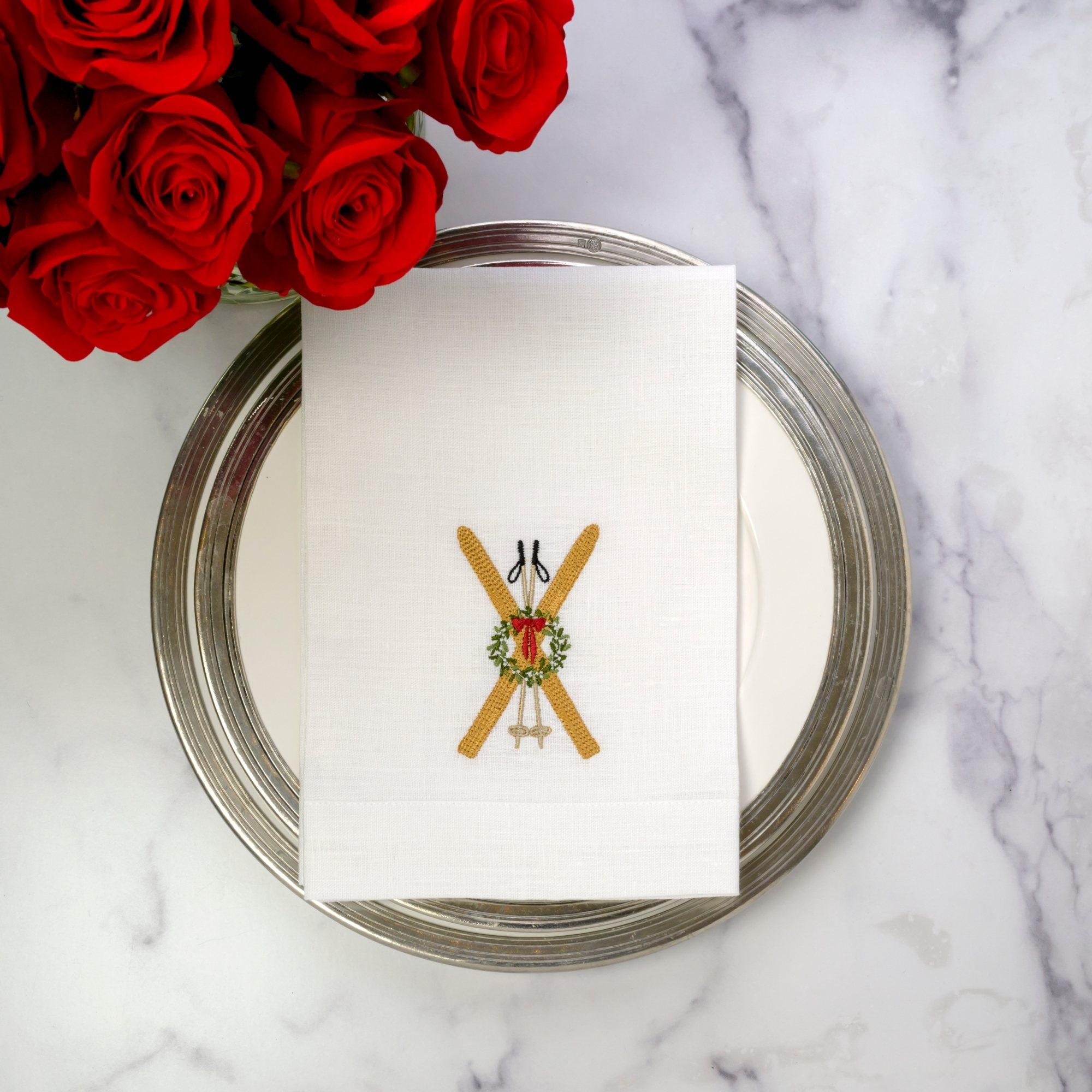 Vintage Skis Tri-Fold Napkin, White (Multi)